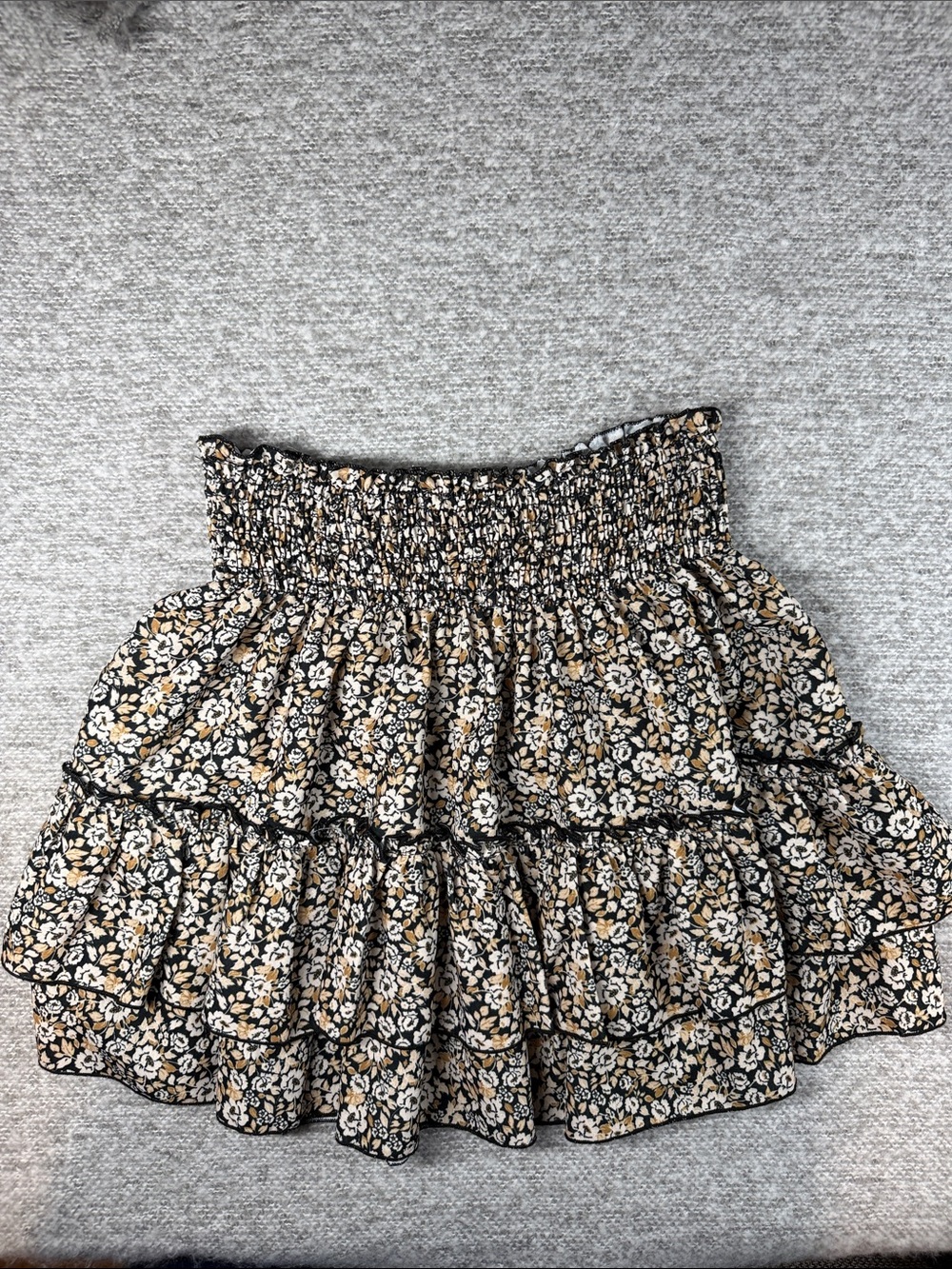 Altar’d State Smocked Tiered Floral Mini Skirt in Black and Mustard Size S